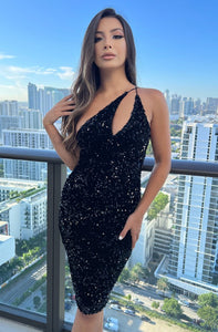 Black Off-the-shoulder Velvet Sequin Short Dress