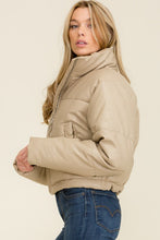 Taupe Faux Leather Long Sleeve Fluffy Puffer Jackets