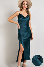 Teal Satin Cowl Neck Slit Maxi Dress