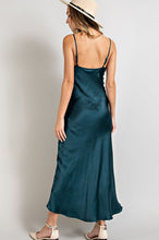 Teal Satin Cowl Neck Slit Maxi Dress