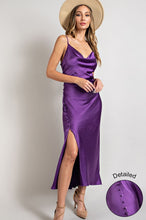 Purple Satin Cowl Neck Slit Maxi Dress