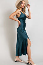 Teal Satin Cowl Neck Slit Maxi Dress
