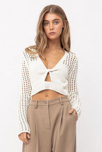 Offwhite Knitted Front Twist Open Stitch Sweater