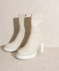 Beige Platform Short Boots