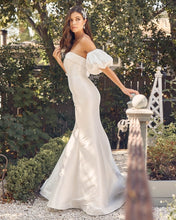 White Puff Sleeve Wrapped Mermaid Wedding Dress