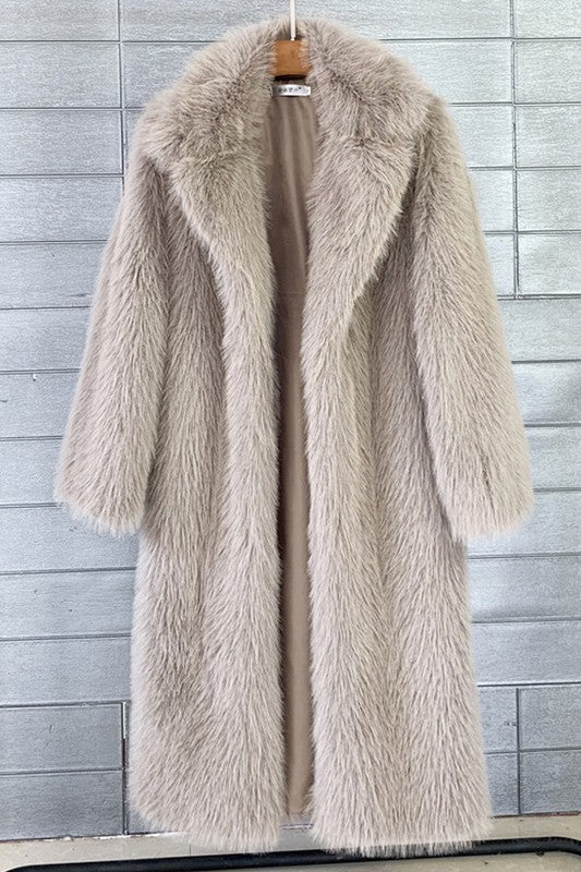 Khaki Overcoat Artificial Wool Faux Fur Coat