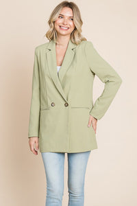 Sage Long Double Breasted Lapel Collar Blazers