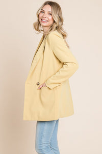 Yellow Long Double Breasted Lapel Collar Blazers