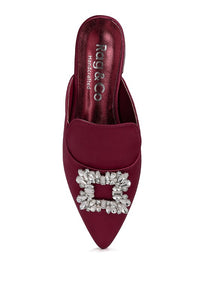 Burgundy Perrine Diamante Jewel Satin Mules In Black