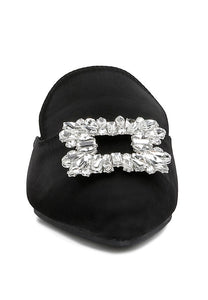 Black Perrine Diamante Jewel Satin Mules In Black