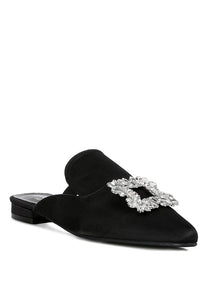 Black Perrine Diamante Jewel Satin Mules In Black