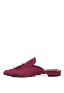 Burgundy Perrine Diamante Jewel Satin Mules In Black