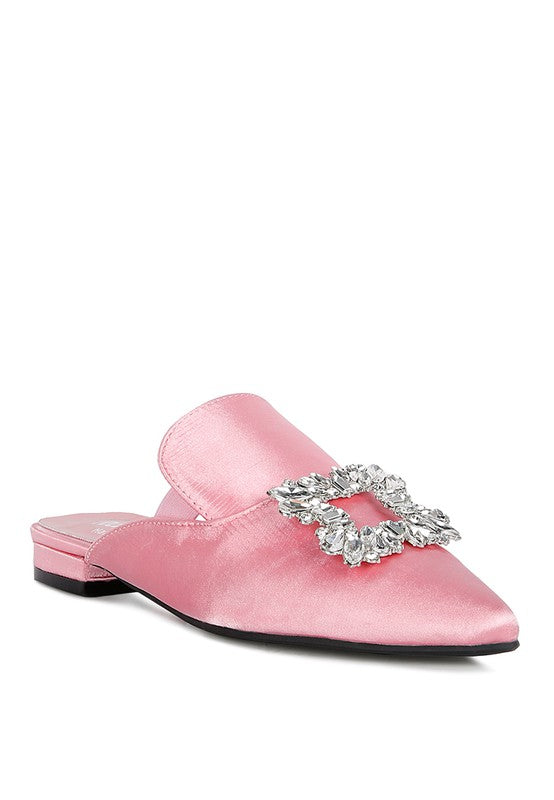 Blush Perrine Diamante Jewel Satin Mules In Black