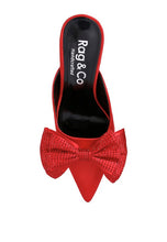 Red Diamante Bow Heeled Mules
