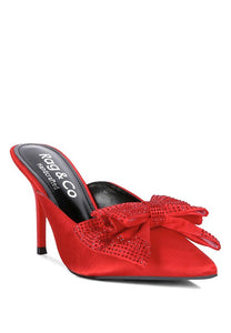 Red Diamante Bow Heeled Mules