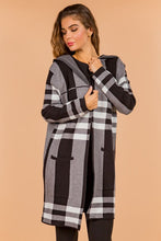 Gray Womens Checkered Print Cardigan