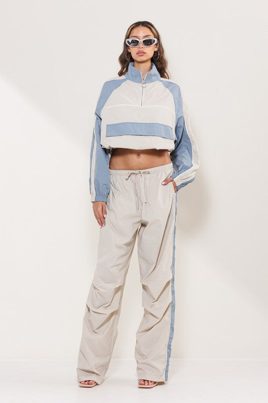 Cream 2 Ways Half Zipup Top And Pants Tracksuits