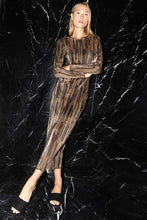 Black Gold Crinkle Glitter Striped Boat Neck Midi Dress