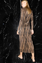 Black Gold Crinkle Glitter Striped Boat Neck Midi Dress