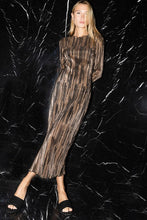 Black Gold Crinkle Glitter Striped Boat Neck Midi Dress