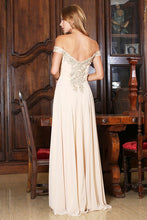 Champagne/Gold One-shoulder Embroidered Slit Long Evening Dress