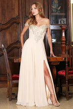 Champagne/Gold One-shoulder Embroidered Slit Long Evening Dress