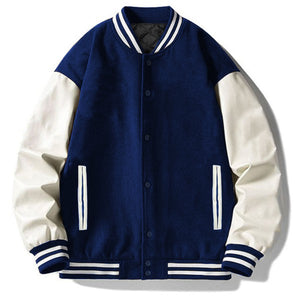 Navy Melton Lettermans Varsity Jacket