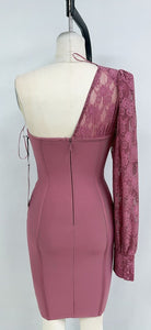 One Shoulder Lace Bodice Bandage Mini Dress