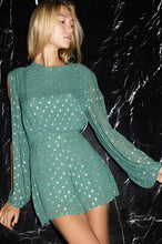 Teal Lurex Polka Dot Romper With Slits On Sleeves