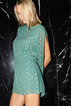 Teal Lurex Polka Dot Romper With Slits On Sleeves