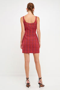 Red Multi Boucle Tweed Bustier Mini Dress