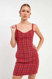 Red Multi Boucle Tweed Bustier Mini Dress