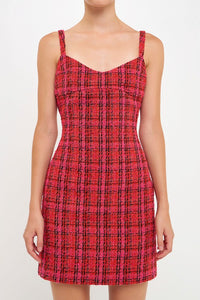 Red Multi Boucle Tweed Bustier Mini Dress