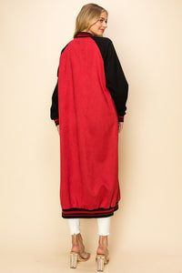 Burgundy/Red Maxi Faux Suede Jacket