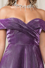 Purple Off The Shoulder Shiny Slit Maxi Dress