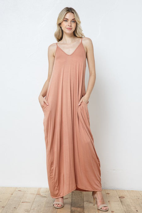 Brown Knit Open Shoulder V Neck Harem Maxi Dress