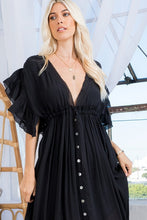 Black Deep V Neck Ruffle Maxi Dress