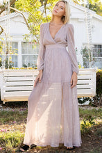 Blush Silver Shimmery Long Sleeve Maxi Dress