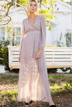 Blush Silver Shimmery Long Sleeve Maxi Dress
