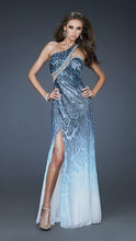 Deep Ocean Blue Print Beaded And Sequin One Shoulder Long Dress