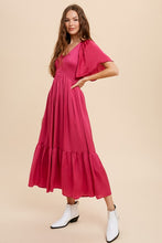 Orchid Washed Satin Smocked Midi Dress