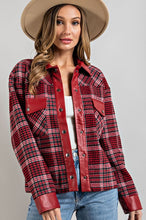 Red Mixed Faux Leather Plaid Jacket