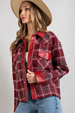 Red Mixed Faux Leather Plaid Jacket