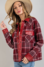 Red Mixed Faux Leather Plaid Jacket