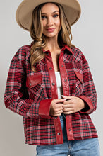 Red Mixed Faux Leather Plaid Jacket