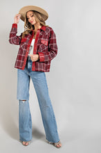 Red Mixed Faux Leather Plaid Jacket