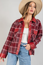 Red Mixed Faux Leather Plaid Jacket