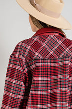 Red Mixed Faux Leather Plaid Jacket
