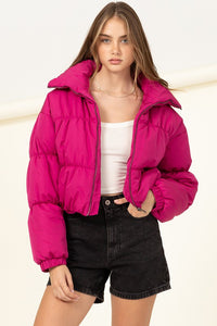 Fuchsia Chill With Me Long-sleeve Puffer Jacket
