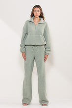 Sage Teddy Cozy Half Zipup Top And Pants Lounge Set